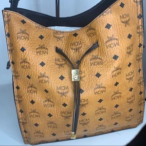 Cognac Monogram MCM Persimmon Hobo